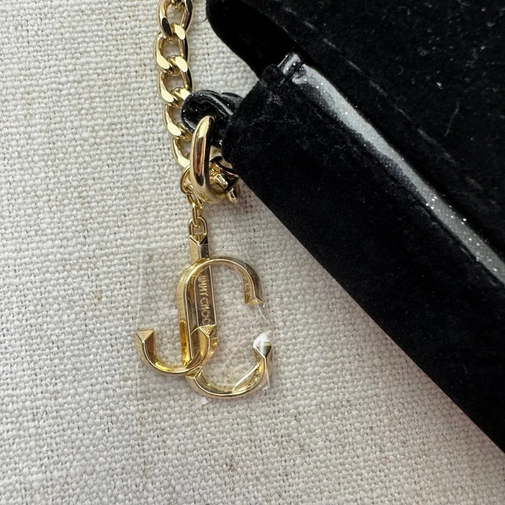 Jimmy Choo Parfums Black Velvet Glitter Crossbody‎ Bag Gold Chain JC Charm